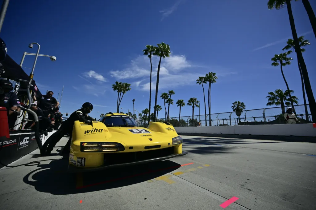 The #85 Porsche 963 GTP managed rear aerodynamic damage prior to pit stop repairs