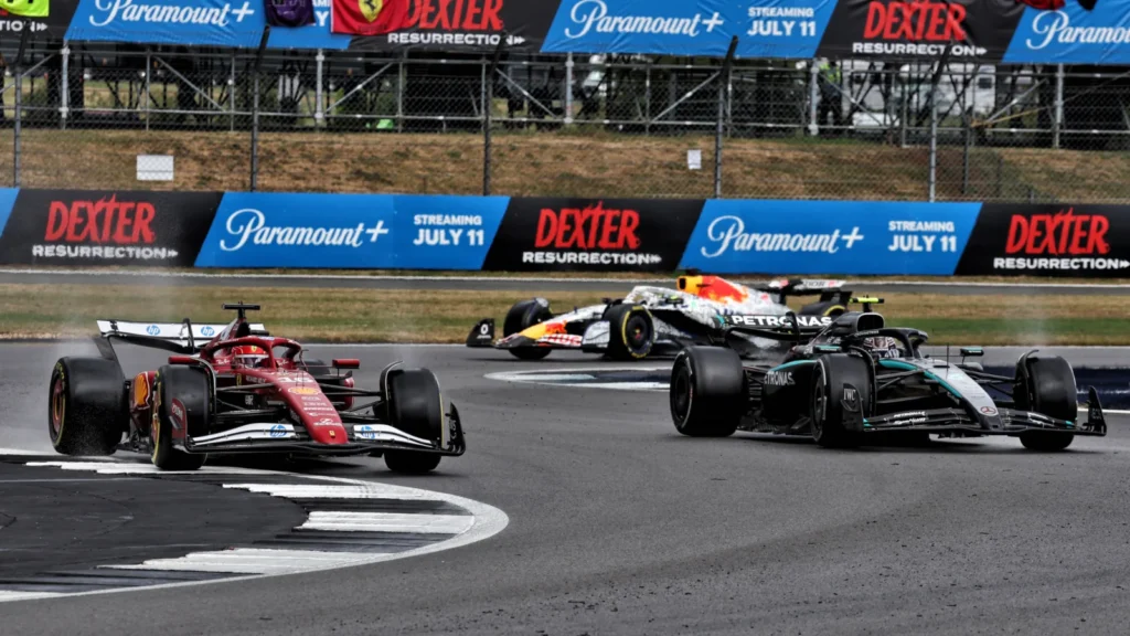 Charles Leclerc (MON) Ferrari SF-25 and Andrea Kimi Antonelli (ITA) Mercedes AMG F1 W16. 06.07.2025. Formula 1 World Championship, Rd 12, British Grand Prix, Silverstone, England, Race Day